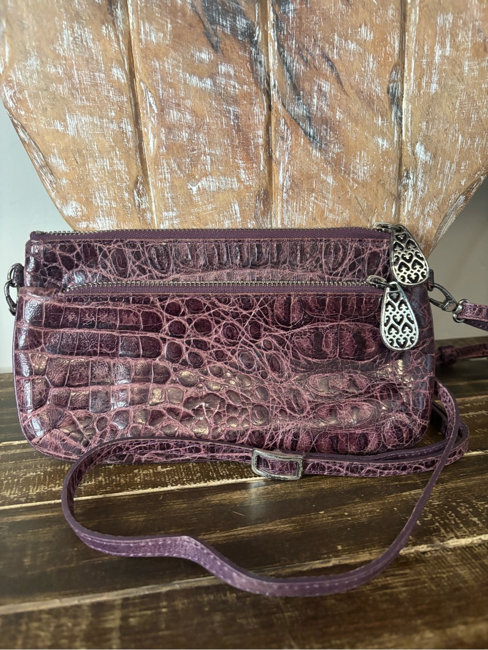 Brighton Women’s Croc-Embossed Plum Crossbody Bag